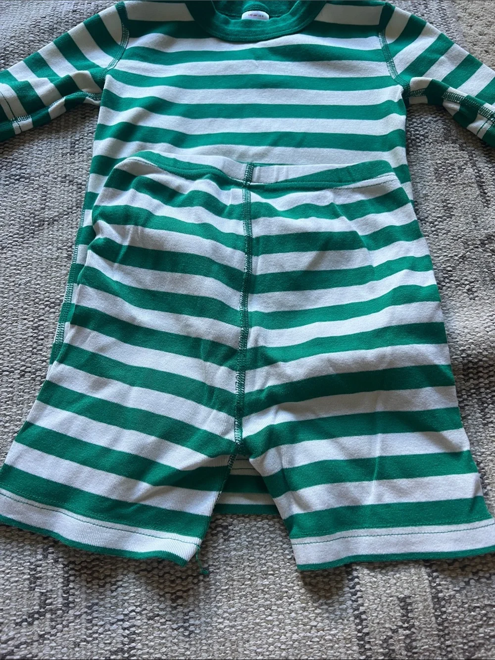 Hanna Andersson Green and White Striped Kids Pajama Set